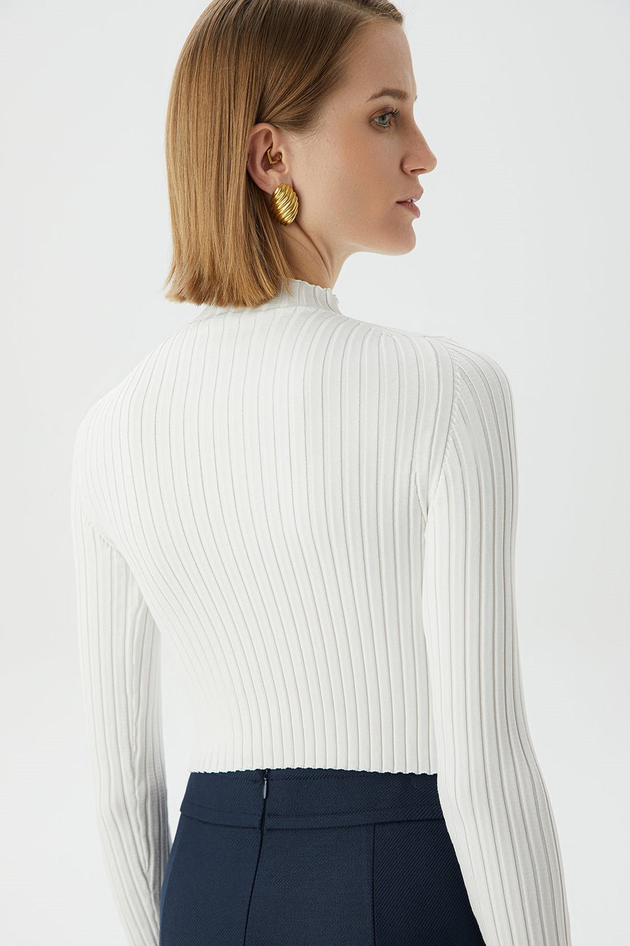 Ecru Basic Knitwear Top | Porterist