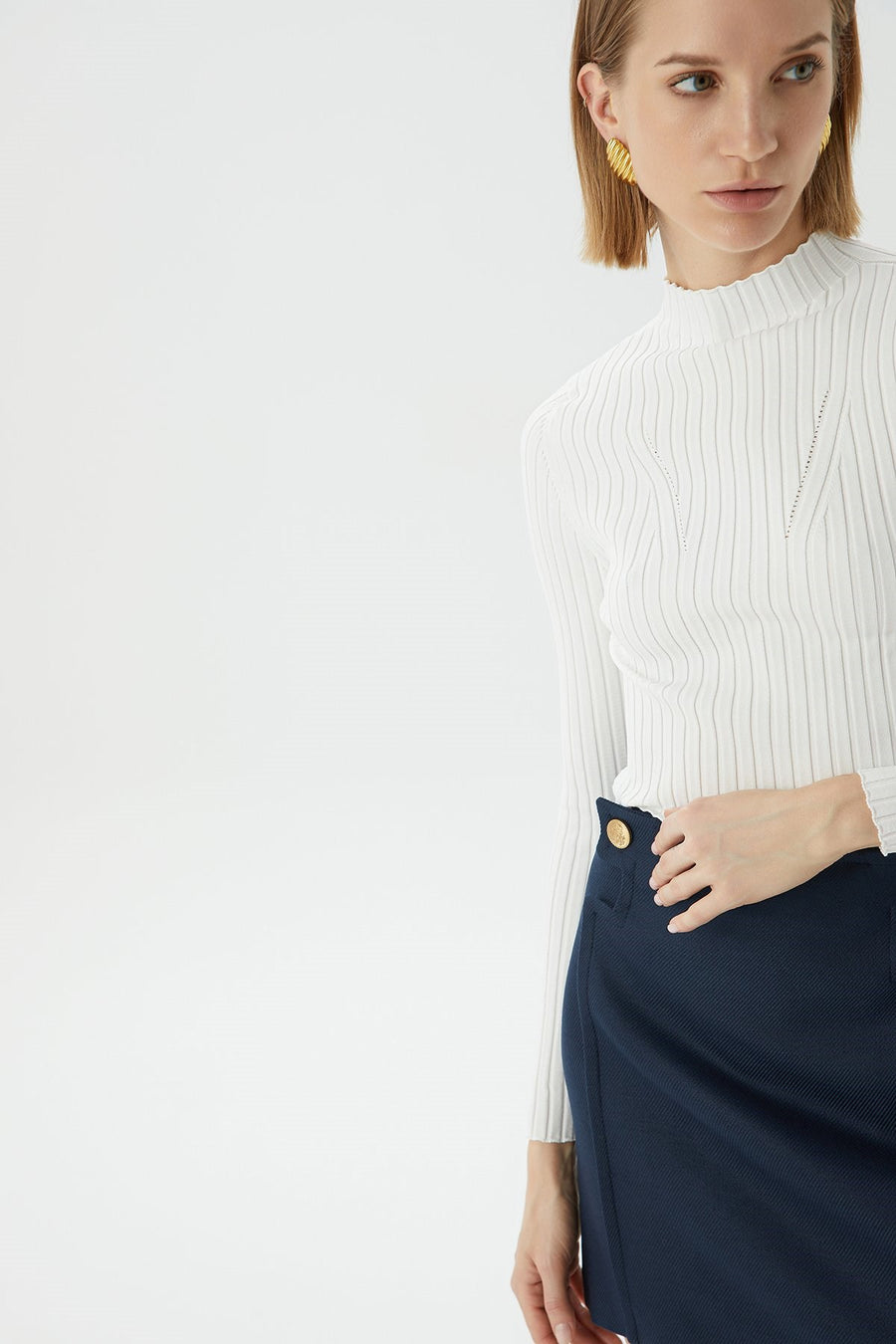 Ecru Basic Knitwear Top | Porterist