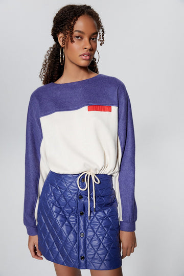 RUE Les Createurs Ecru Color Block Lace Up Sweatshirt  - Porterist 1