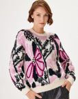 Handcrafted Flower Patterned Wool Blend Multi Knit Sweater