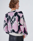 Handcrafted Flower Patterned Wool Blend Multi Knit Sweater