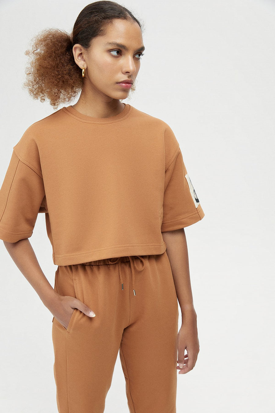 Camel Wide Cut Crop T - shirt | Porterist