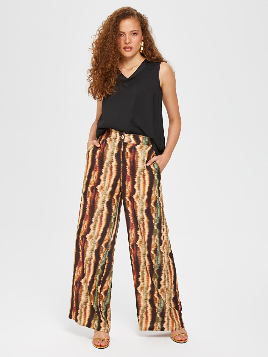 Multi Batik Pattern Wide Leg Viscose Trousers 67485