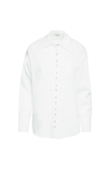 White Oversize Shirt With Wide Collar Button Detail |