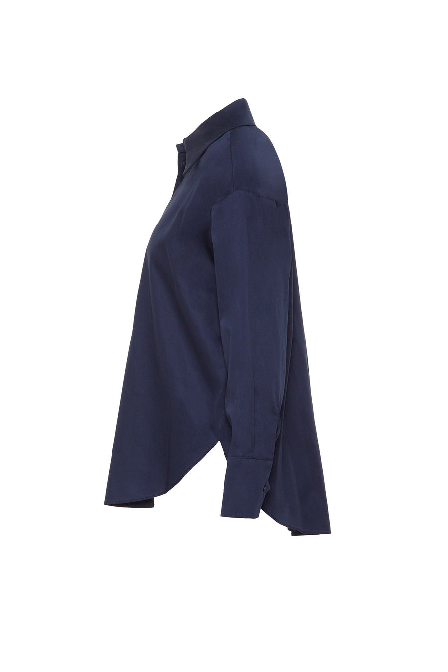 Navy Blue Oversize Shirt With Wide Collar Button Detail