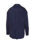 Navy Blue Oversize Shirt With Wide Collar Button Detail