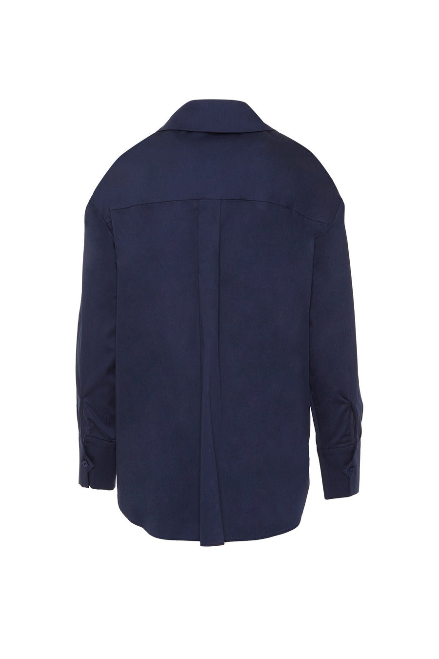 Navy Blue Oversize Shirt With Wide Collar Button Detail