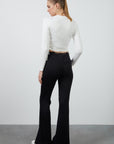 Black Flare Pants With Waist Tie Detail And Front Slits