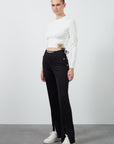 Black Flare Pants With Waist Tie Detail And Front Slits