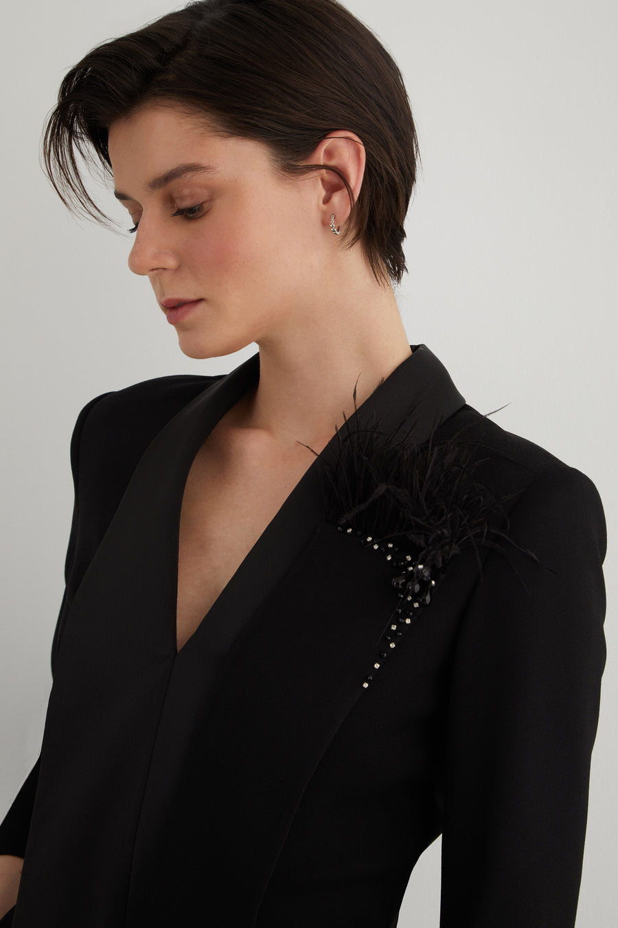 Black Jumpsuit With Fleece And Stone Details | Porterist