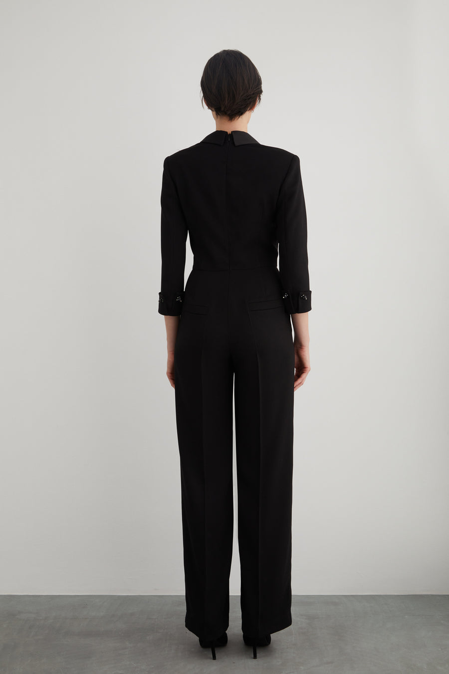 Black Jumpsuit With Fleece And Stone Details | Porterist