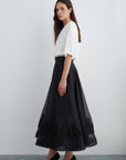 Black Organza Skirt With Lace Detail | Porterist