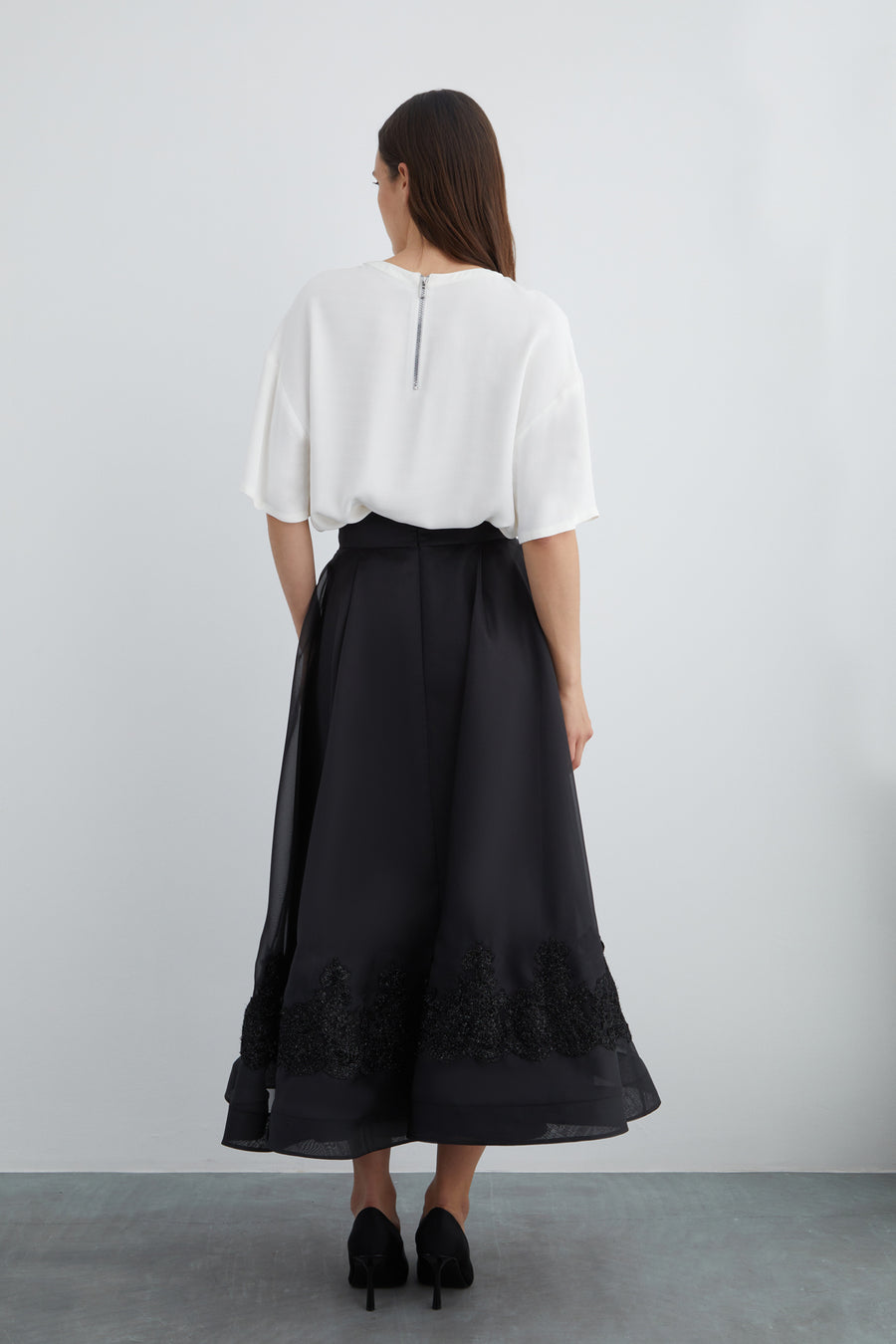 Black Organza Skirt With Lace Detail | Porterist