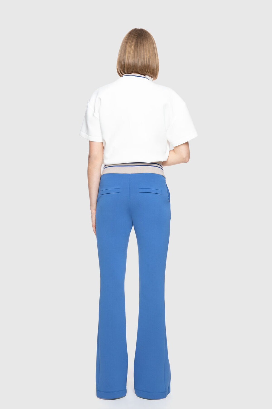 Blue Pants With Knitwear Rib Band Belt And Slit Trotter