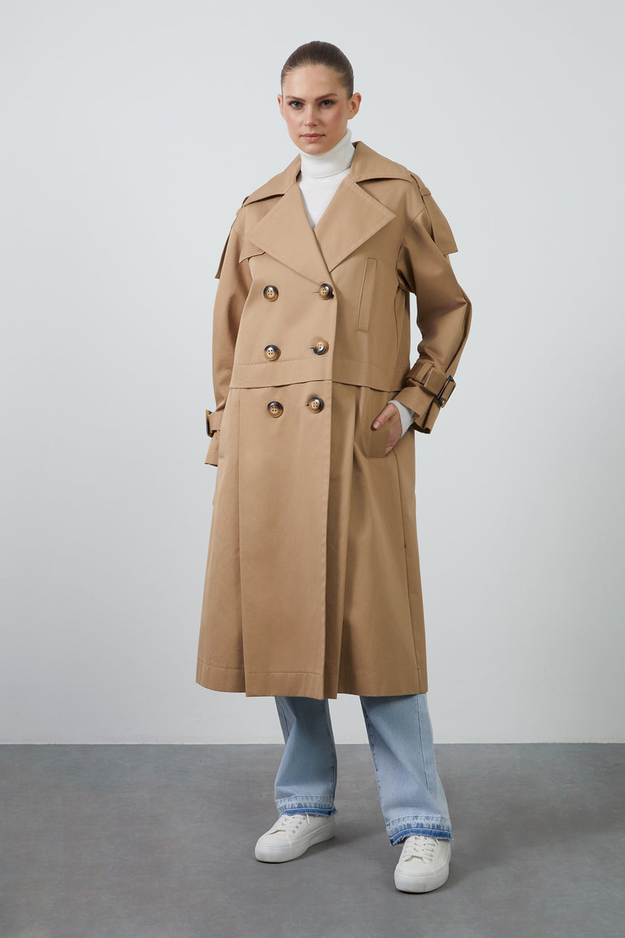 Brown Trenchcoat With Detachable Skirt And Belt Buckle