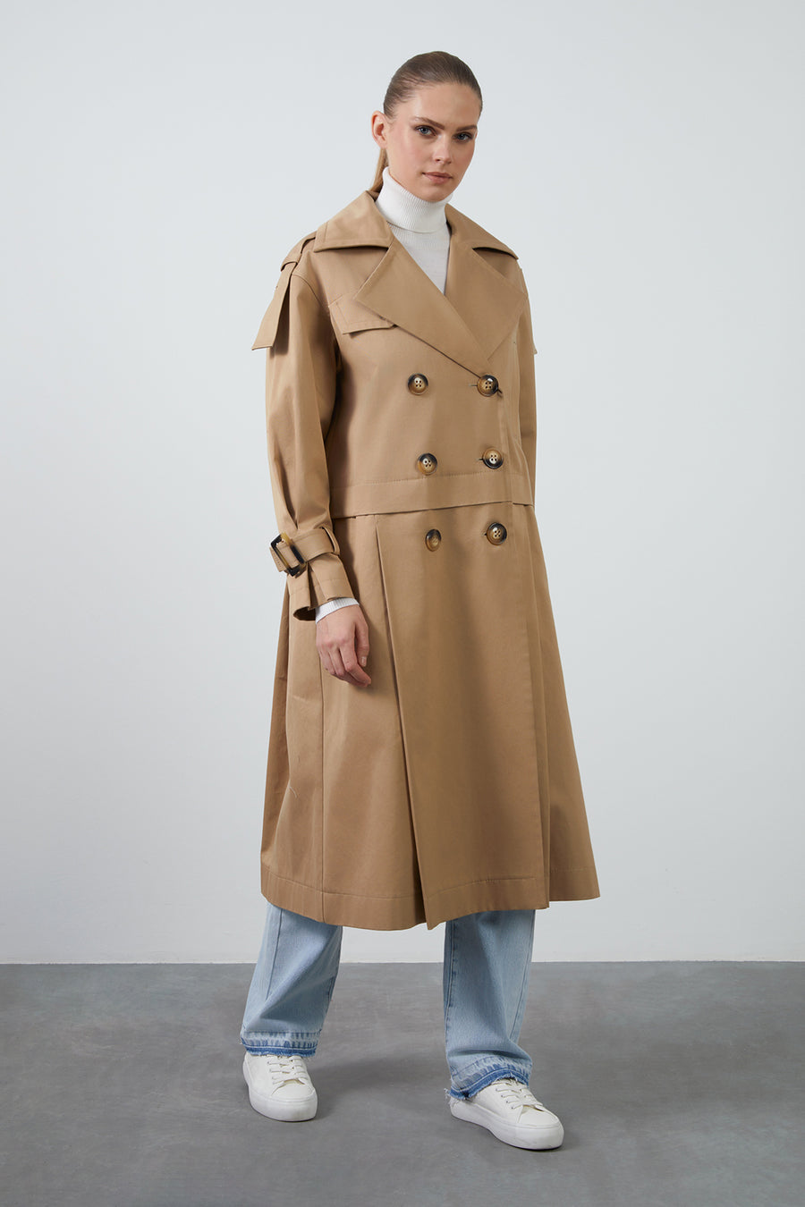 Brown Trenchcoat With Detachable Skirt And Belt Buckle