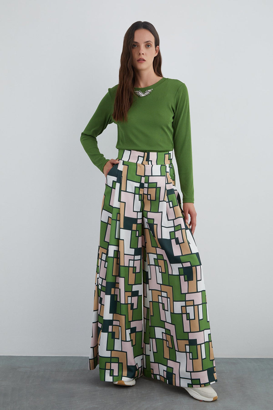 Custom Pattern Green Palazzo Trousers | Porterist