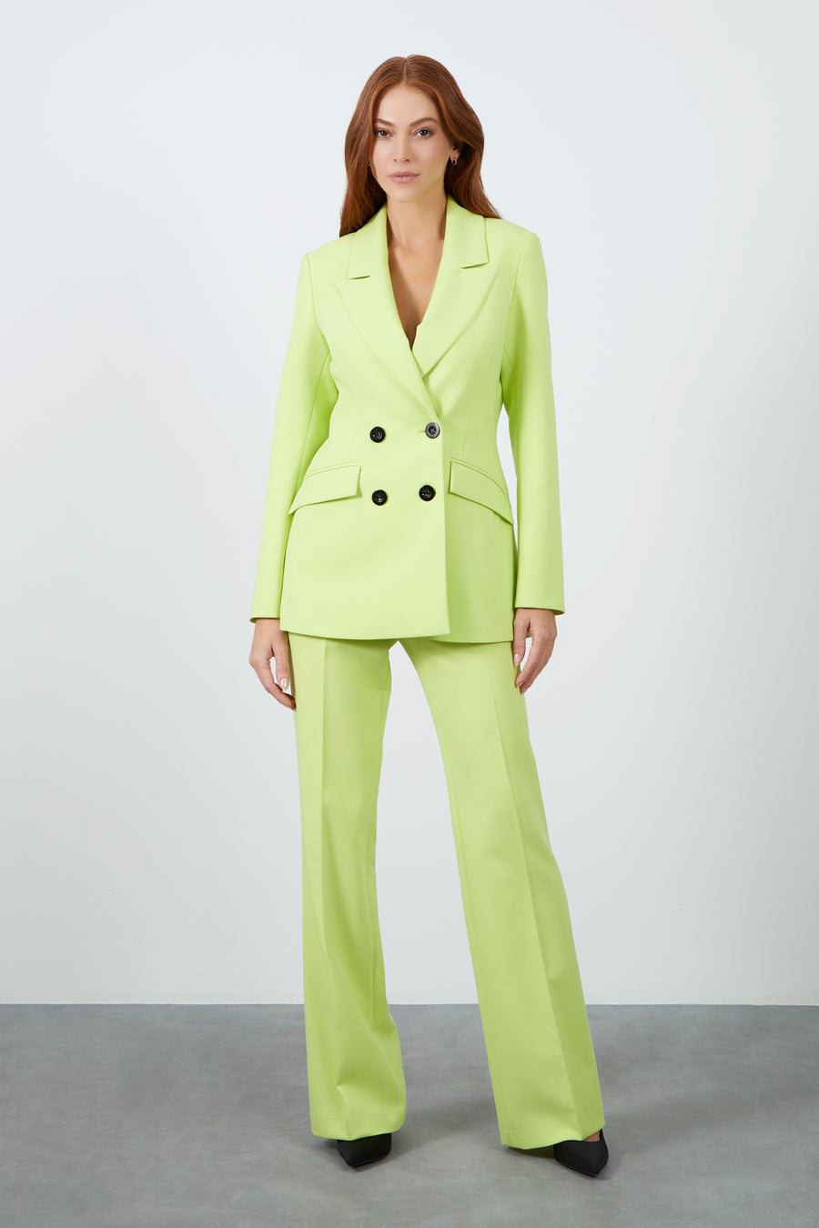 Fitted Green Suit With Double - breasted Closure And Bell