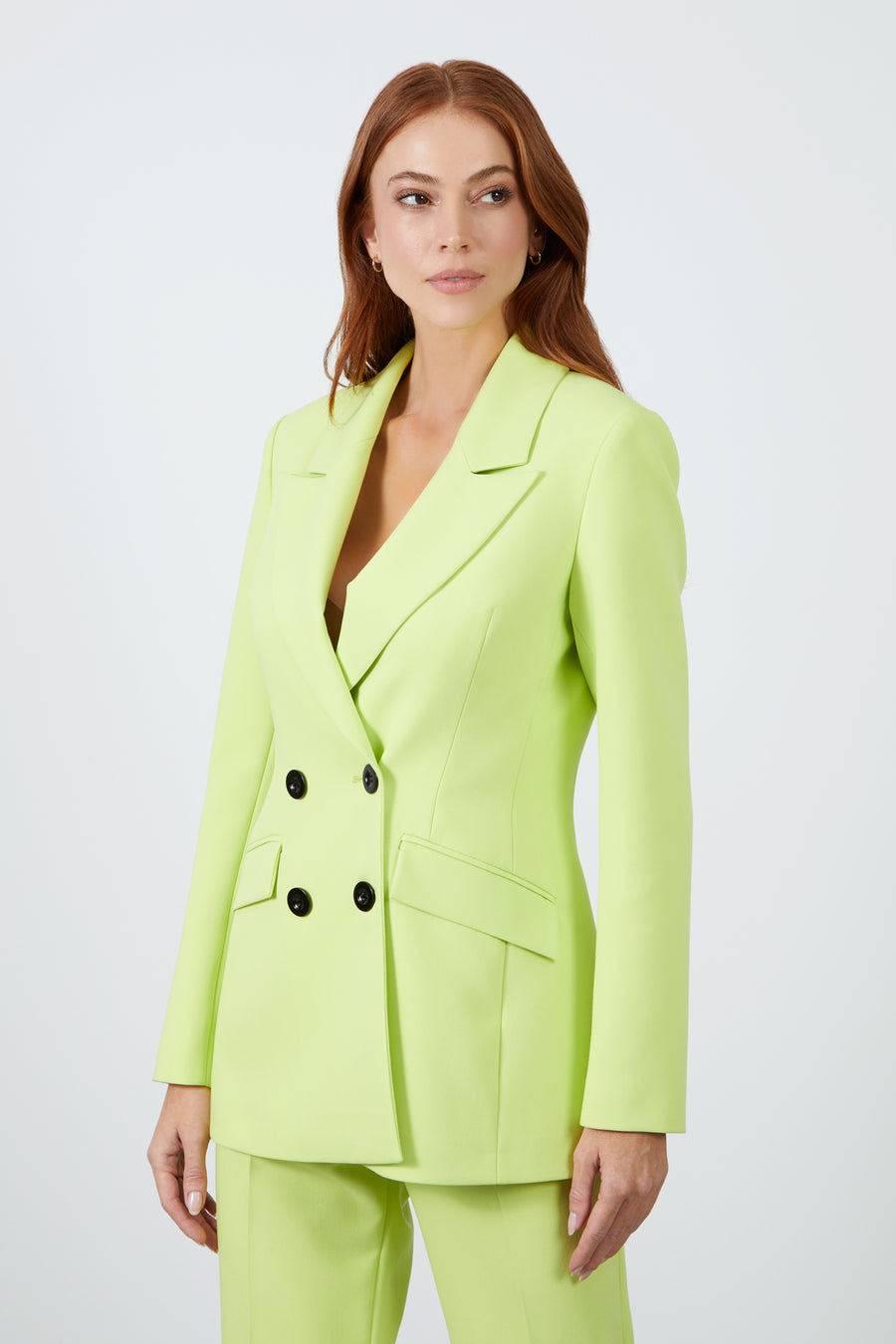 Fitted Green Suit With Double - breasted Closure And Bell