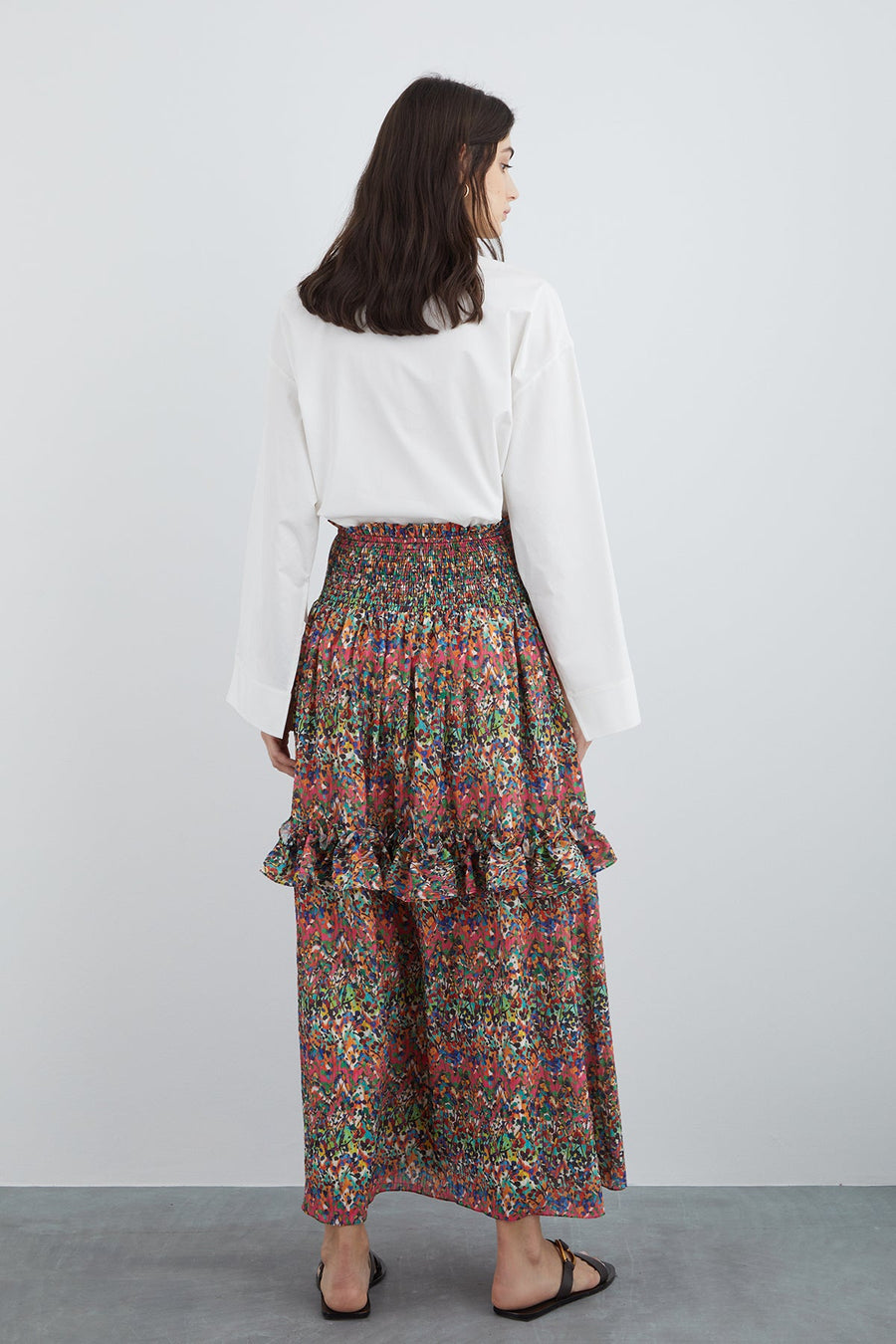 Floral Patterned Maxi Ruffle Frilled Skirt | Porterist