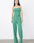 Green Trousers With Flato Pockets Gold Button Detail