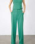 Green Trousers With Flato Pockets Gold Button Detail