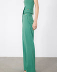 Green Trousers With Flato Pockets Gold Button Detail