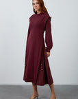 Knitted Mid Length Burgundy Sweat Sport Dress With Neckband