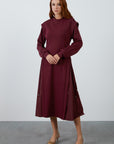 Knitted Mid Length Burgundy Sweat Sport Dress With Neckband