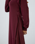 Knitted Mid Length Burgundy Sweat Sport Dress With Neckband