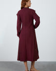 Knitted Mid Length Burgundy Sweat Sport Dress With Neckband