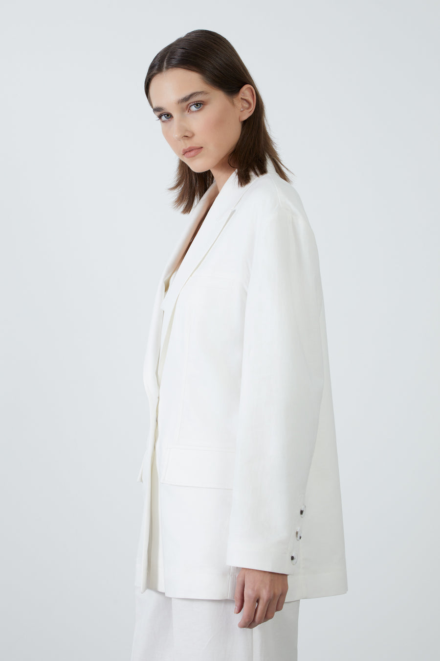 Linen Ecru Jacket With Single Row Buttons | Porterist