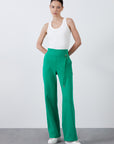 Metal Buckle Detailed Wide Leg Green Pants | Porterist