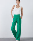 Metal Buckle Detailed Wide Leg Green Pants | Porterist