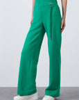 Metal Buckle Detailed Wide Leg Green Pants | Porterist