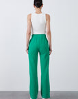 Metal Buckle Detailed Wide Leg Green Pants | Porterist