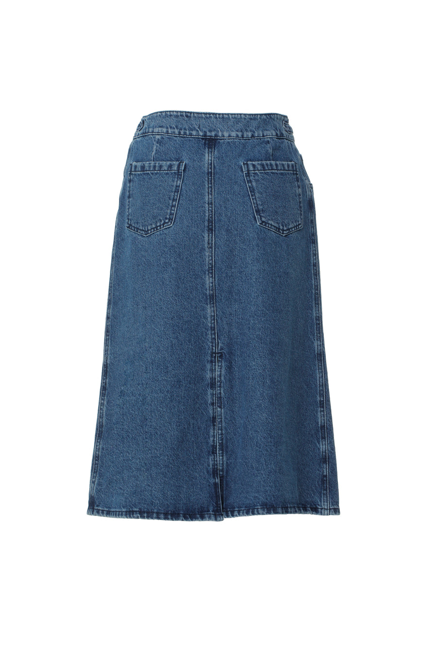 Midi Long Denim Skirt With Metal Joining Accessories Back