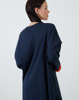 Navy Blue Long Cardigan With Contrast Knitwear Detail