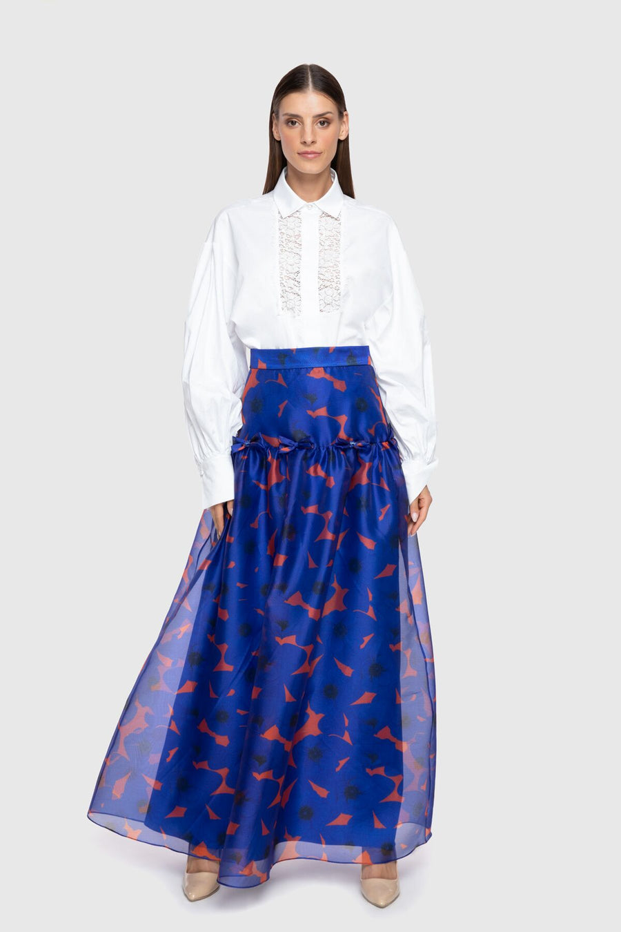 Patterned Long Navy Blue Skirt | Porterist