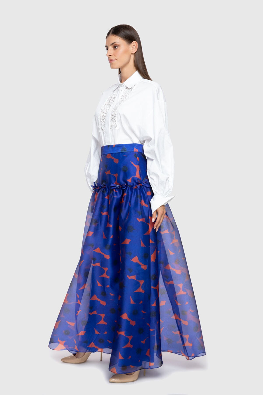 Patterned Long Navy Blue Skirt | Porterist