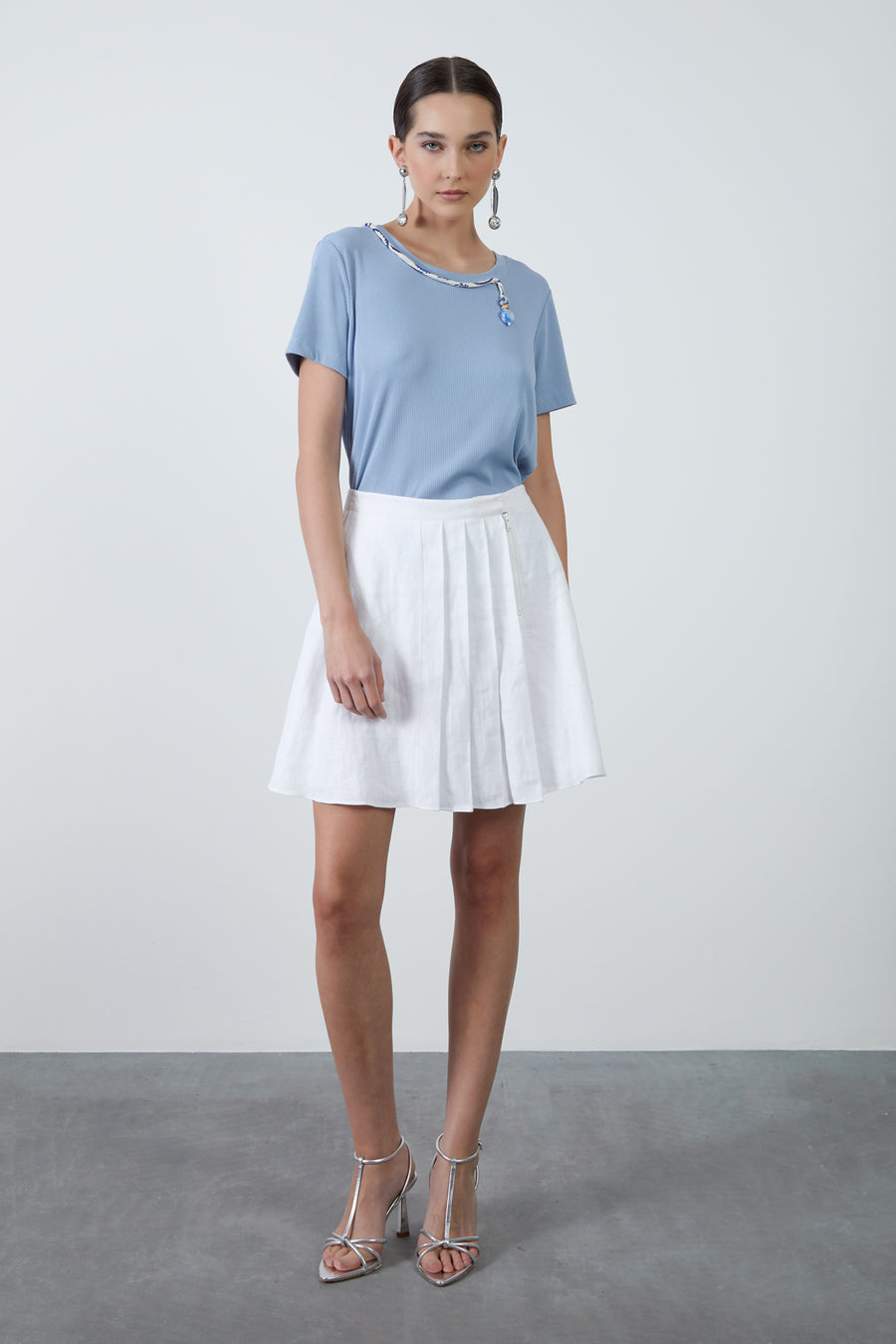 Pleated Linen Mini White Skirt | Porterist