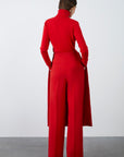 Red Wide Leg Pants With Removable Button Detail