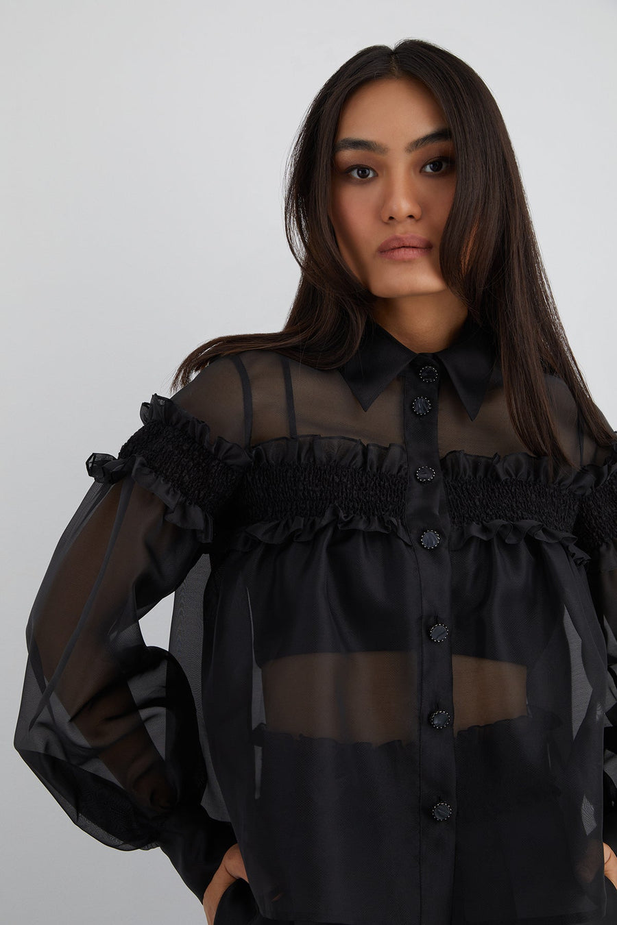 Ruffled Gimp Detailed Organza Blouse | Porterist