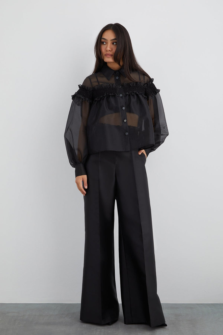 Ruffled Gimp Detailed Organza Blouse | Porterist