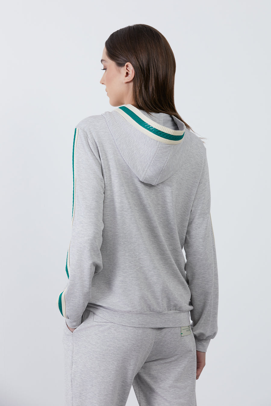 Stripe Detailed Hooded Grey Cardigan | Porterist