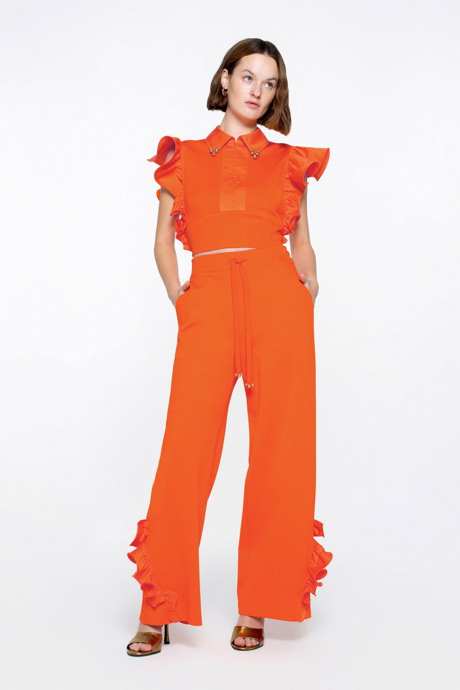 Trotting Tip Ruffle Detailed Lace End Embroidered Orange