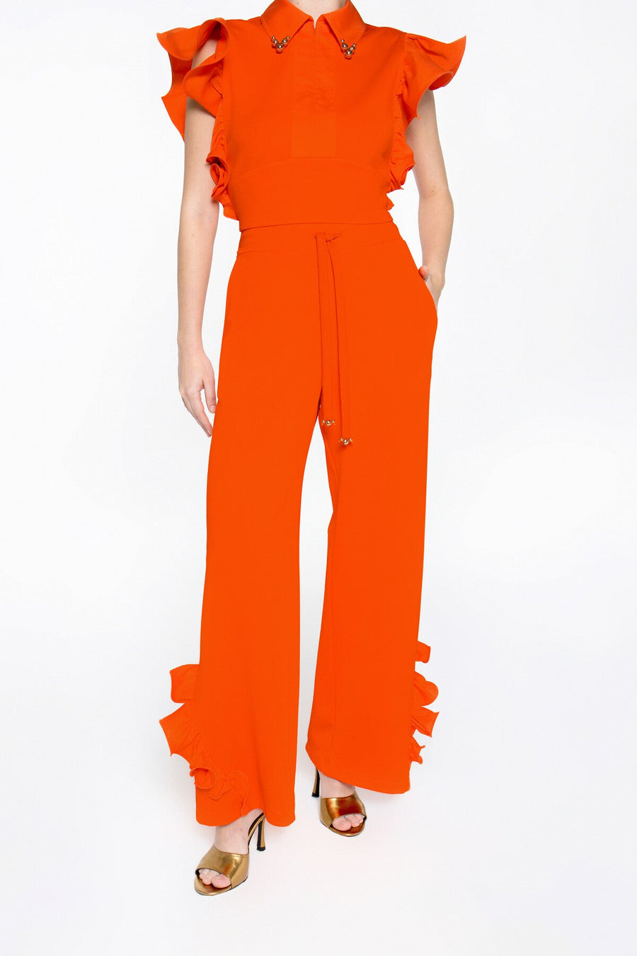 Trotting Tip Ruffle Detailed Lace End Embroidered Orange