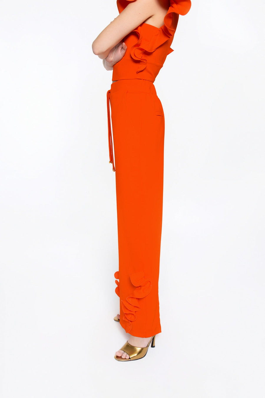 Trotting Tip Ruffle Detailed Lace End Embroidered Orange