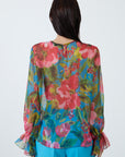 Turquoise Chiffon Blouse With Floral Pattern | Porterist