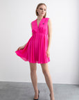 V-neck Heart Brooch Detailed Pink Mini Dress | Porterist